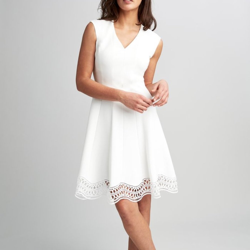 NWT $298 ELIE TAHARI white Heidi A-line Dress size 8